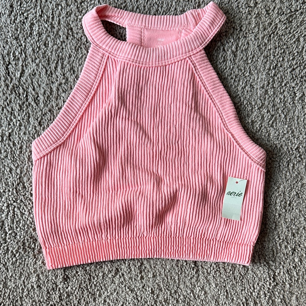 Aerie Pink/coral Ribbed Crop Top